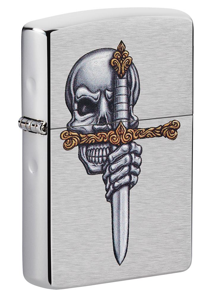 Zippo Sword Skull Design Classic Brushed Chrome Windproof Pocket Lighter