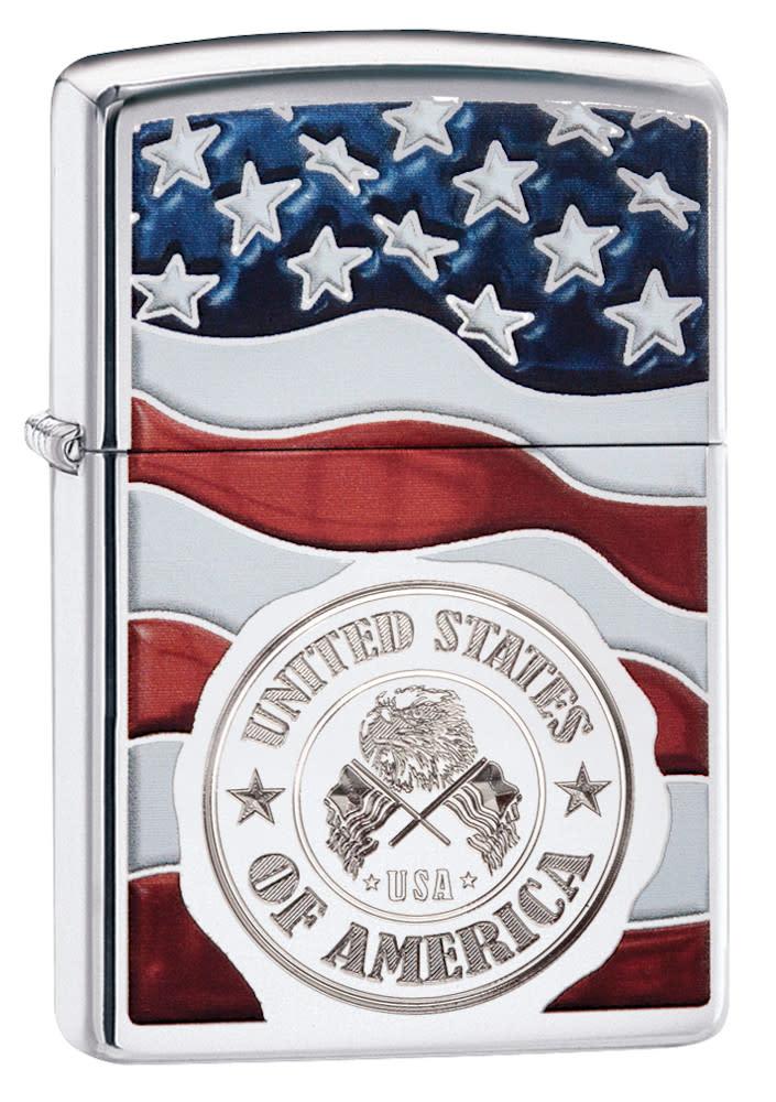 Zippo American Stamp On Flag Classic High Polish Chrome Chrome Windproof Pocket Ligther