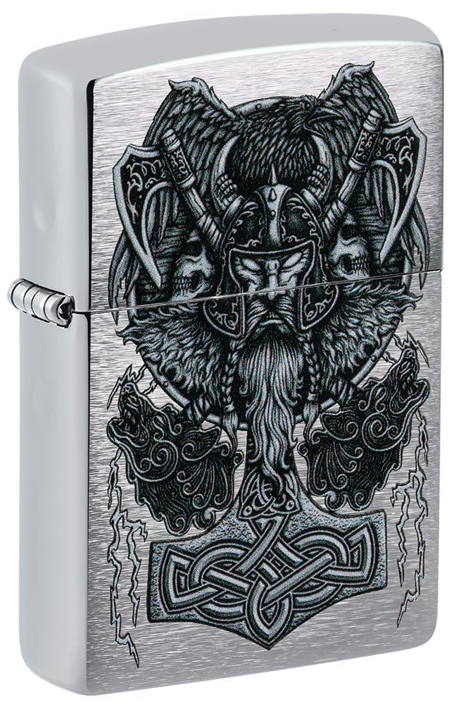 Zippo Viking Design Classic Brushed Chrome Windproof Pocket Lighter