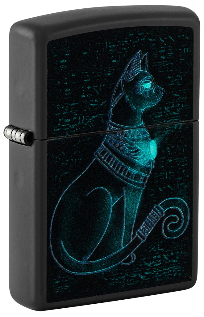 Zippo Spiritual Cat Design Classic Black Matte Windproof Pocket Lighter